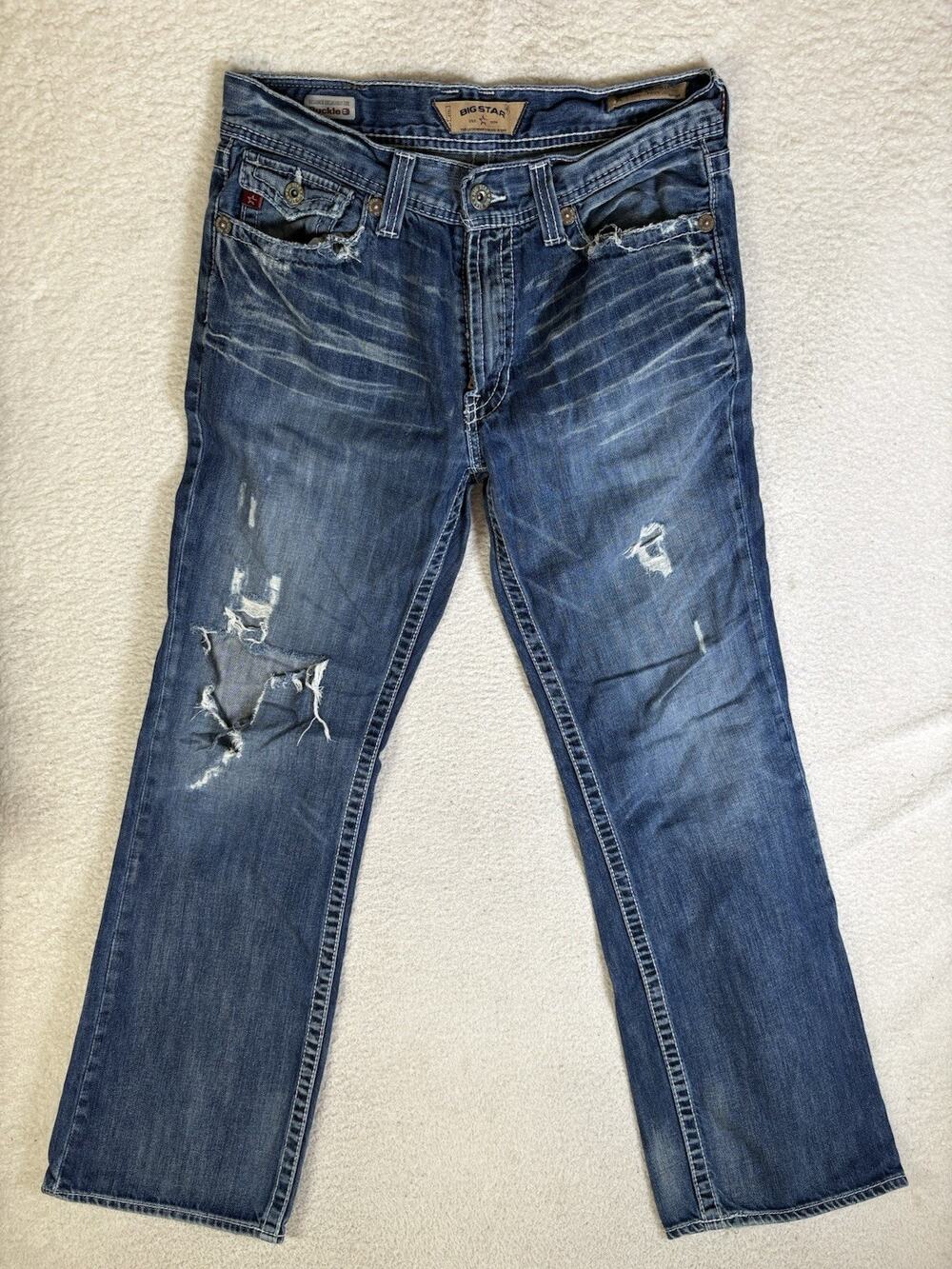 Buckle Big Star Pioneer Jeans Mens 33R 33x32 Bootcut Contrast Stitch Distressed